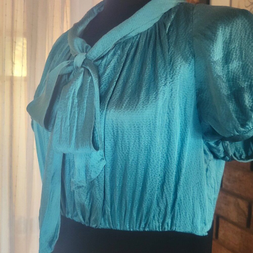 Suzi Chin for Maggie Boutique Silk Blouse Top Fitted Pencil Dress - Size 10 - Picture 2 of 8
